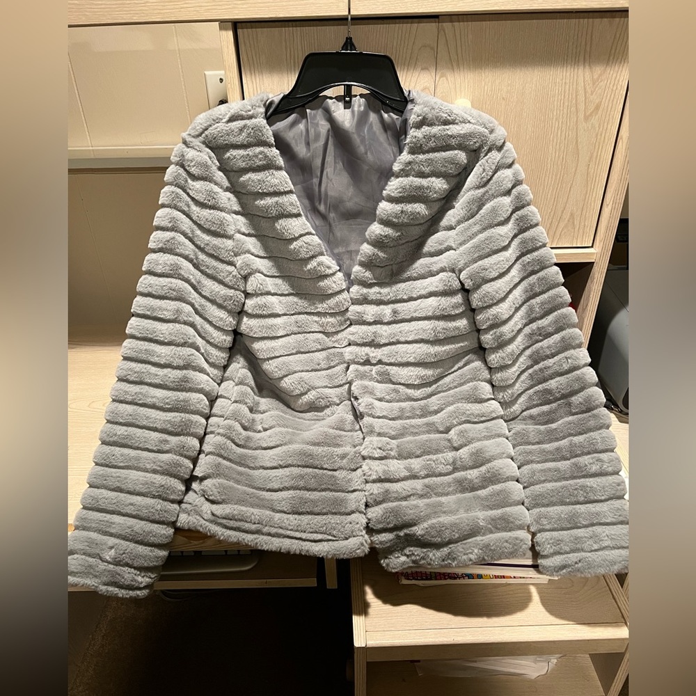 SHEIN Gray Faux Fur Jacket